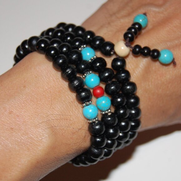 Wood Bracelet,Wood Necklace,108 Pray Beads,Necklace or Bracelet,Buddhist,Peace - Picture 1 of 2